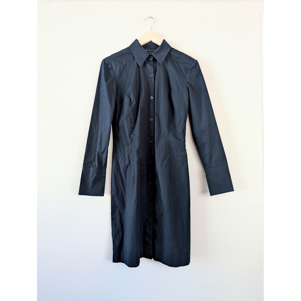 Parallel Womens Poplin Shirt Dress Black Long Sleeve Button Goth Dark Academia